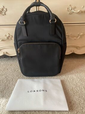 Lo & Sons Black Nylon Backpack with Gold Hardware